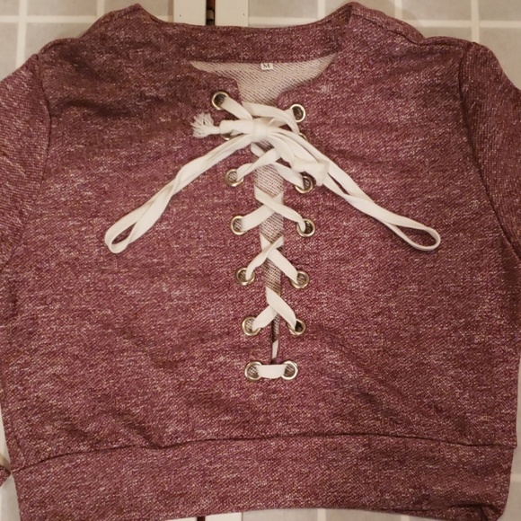 Lace Up Crop Top Sweater M - Picture 2 of 4